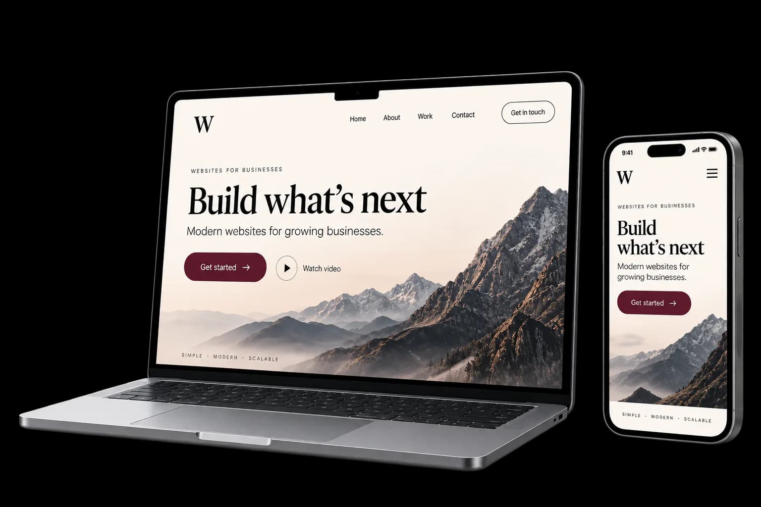 The same website shown on a laptop and a phone, laid out for each screen.